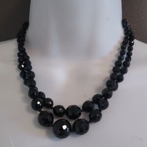 Vtg Austria Black Beaded Double Strand Necklace
